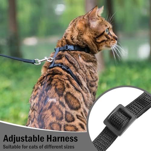 PUPTECK Adjustable Cat Harness and Leash Set Escape Proof Kitten Strap Collar for Walking Travel, Black - color: Black, size: Small