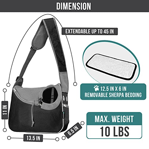 PetAmi Dog Sling Carrier for Small Dog, Hands Free Crossbody Carrier, Black | Under 10 lbs, Puppy Cat Pet Travel Gift, Breathable Mesh, Padded Strap, Removable Sherpa Bed, Pockets & Poop Bag Dispenser - color: Black