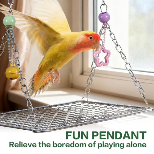 Bird Perch Platform Stainless Steel,Bird Swing Perch with Bell,Bird Swing for Parakeets,Interactive Rocking Parakeet Toy, for Cockatiel, Conure, Budgie(7.8"x5.9"Stainless Steel)