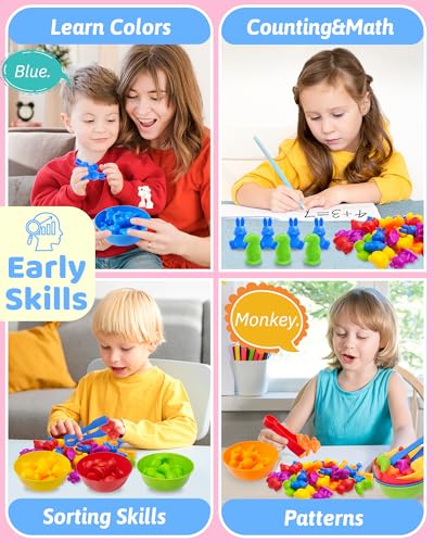 Counting Animals Montessori Toys for 3 4 5 Years Old, Learning Toys Gifts | Sensory Toy for Kids with Autism, Counting Bears, Preschool Sensory Bin Filler, Educational Toy for 3 Year Old, Toddler Gifts