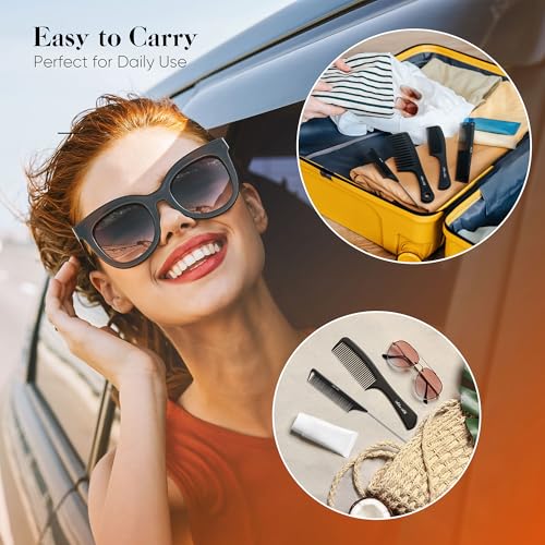 SALONSILK 4PCS Professional Comb Set, Wide Tooth Rat Tail Fine Tooth Hair Combs, Braiding Cutting Barber Styling Curly Parting Set for Men and Women - color: Black-4 PCS