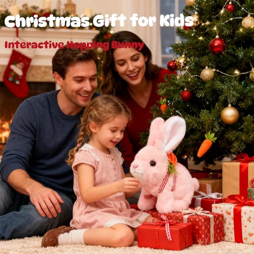 Easfan Walking Pink Bunny Interactive Plush Toy with Sounds for Kids 7" | Hopping ears, moving educational pet, Easter birthday holiday gift, for girls toddlers - style: Bunny_Pink_Carrot