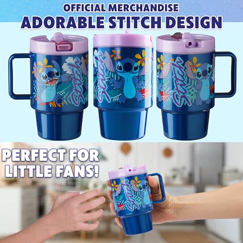 Get Trend Disney Stitch Kids Water Bottle with Straw 16.9 oz BPA Free Plastic Leakproof Cup with Lid Handle Reusable Drinking Tumbler Gifts for Kids (Blue Stitch) - color: Blue Stitch
