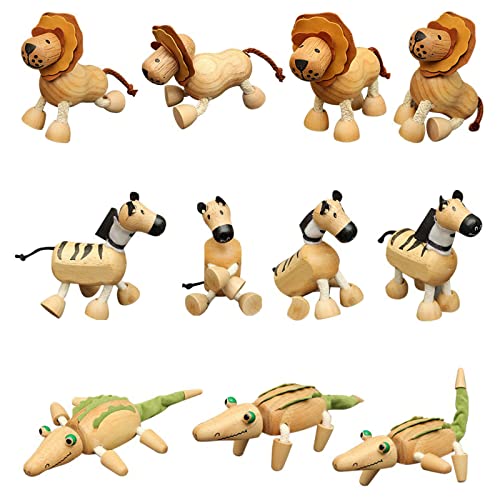 6 Pack Bendable Wooden Animal Figurines Toys, Smooth Natural Wood Zoo Jungle Safari Animals Figures - color: 6 Pack Zoo
