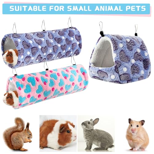 Abbylike 9 Pieces Rat Hammock 3 Tier Guinea Pig Ferret Hammocks Small Pet Hanging Tunnel Glider Toy Guinea Pig Ferret Hideout Bed Cage Accessories for Hamster(Green, Purple, Pink,Heart) - color: Green, Purple, Pink