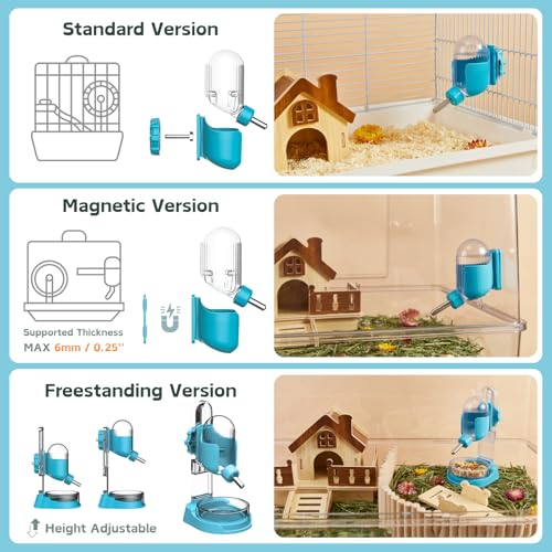 Hamster Water Bottle with Stand, 3.4 oz Water Dispenser with Food Bowl for Syrian Dwarf Hamster Mouse Rat Degu - size: Freestanding