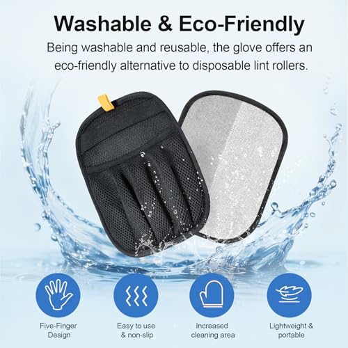 Pet Hair Removal Glove Cat & Dog, Electrostatic Reusable Hair Remover Tool | Upgraded washable 5-Finger pet hair remover works for laundry, couch, carpet & car seat, removes dog and cat fur easily - color: Black