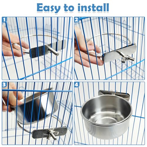 kathson 4 Pack Stainless Steel Bird Bowls, Parrot Feeding Dish Cups with Clamp Holder Bird Feeders Water Cage Bowl for Parakeet Cockatiels Conure Budgies Lovebird Finch and Small Animals