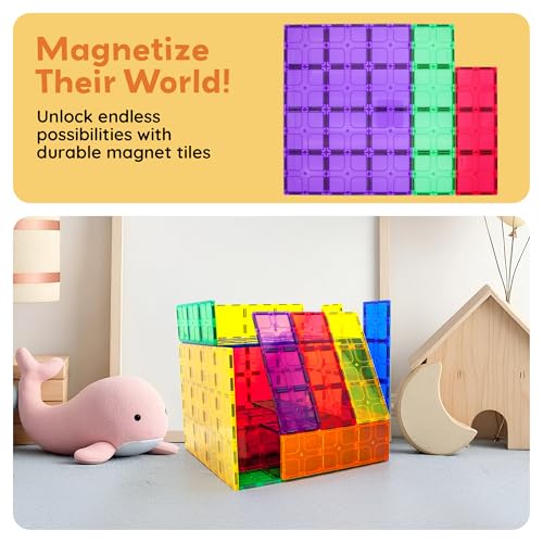 PicassoTiles 28 Piece Large Magnetic Tiles, Stabilizer STEM Set for Kids 3+ | Doubles as foundation, column, pillar support, extra strong magnets, vivid clear colors, safe creative preschool play time - style: 28 pcs XL Plate