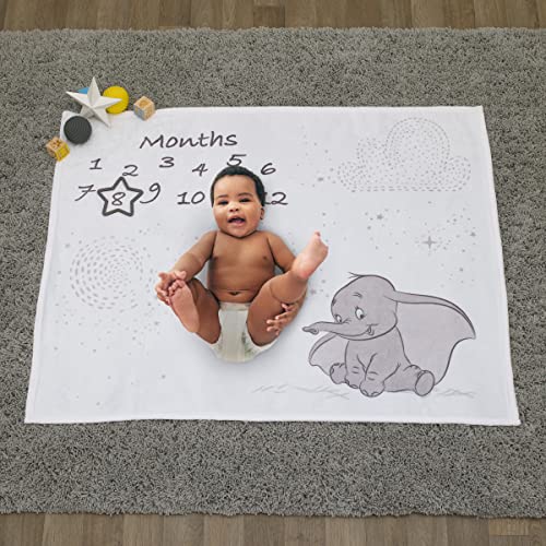 Disney Dumbo White and Grey Super Soft Milestone Baby Blanket - color: Disney Dumbo White and Grey