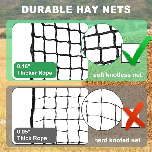 TONGMO 6x6 ft Round Bale Hay Net for Horses & Livestock - Slow Feeder Hay Nets with 2 inches Hole - size: 6×6 ft