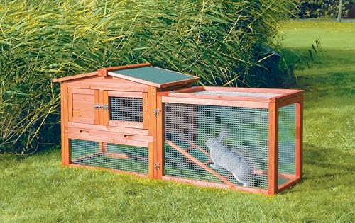 TRIXIE natura Outdoor Rabbit Hutch with Run - Small Elevated Rabbit Cage with Non-Slip Ramp - Small Animal House with Large Playpen, Hinged Roof & Pull-Out Tray - in Natural - style: Extra-Small Rabbit Hutch