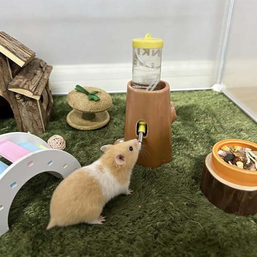 Hamster Water Bottle Adjustable Ceramic Hamster Water Dispenser No Drip Feeder with Food Bowl for Mice Rats Hedgehog Chinchilla Gerbil - color: orange