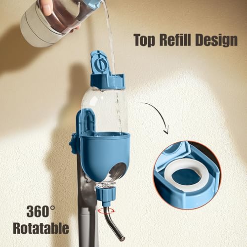 Automatic Pet Food Water Dispenser, Auto Gravity Pet Feeder Water Bottle Set for Crate Cage for Puppy Cat Rabbit Guinea Pigs Chinchilla Ferret Hedgehog (Blue) - color: Blue