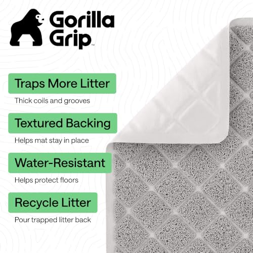 GORILLA GRIP Cat Litter Box Mat, Cushioned Coil Mesh Litter Trapping Mats, Scatter Control Supplies for Less Mess, Phthalate Free, Ultra Deep Catch Grooves, Rinse or Vacuum to Clean, 30x20 Light Gray - color: Light Gray, style: Medium (30" x 20")