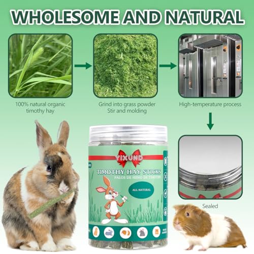YIXUND Timothy Hay Sticks Treats for Rabbits & Other Small Pets - 40pcs Natural Handmade Chew Toys