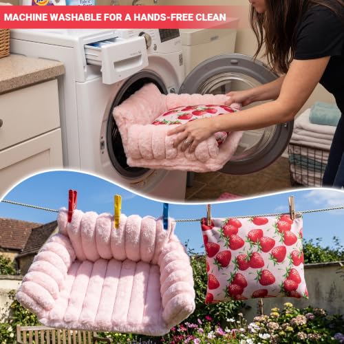 Guinea Pig Bed, Washable Fleece Pink Small Pet Cage Accessories | Strawberry Cozy Small Animal Sofa Couch for Guinea Pig, Bunny, Chinchilla, Hamster, Ferret, Hedgehog