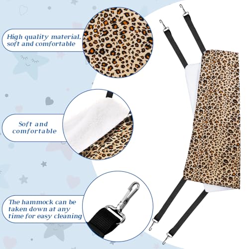 Jetec 2 Pack Cat Hammock for Cage, Catio Accessories Reversible Soft Cats Bed with Adjustable Straps and Hooks Double-Sided Linen and Fleece Hanging Hammock for Cats, Kitten(Leopard and Dot,M) - size: M