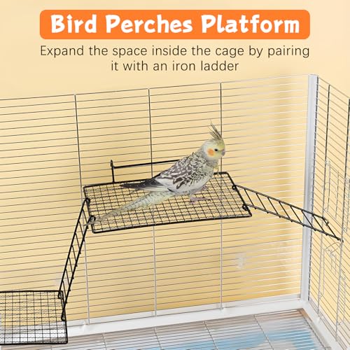 BNOSDM 4 PCS Bird Perches Platform, Stainless Steel Grid Platform for Parakeet Parrot Stand with Climbing Ladder Bird Cage Accessories for Small to Large Birds (White)