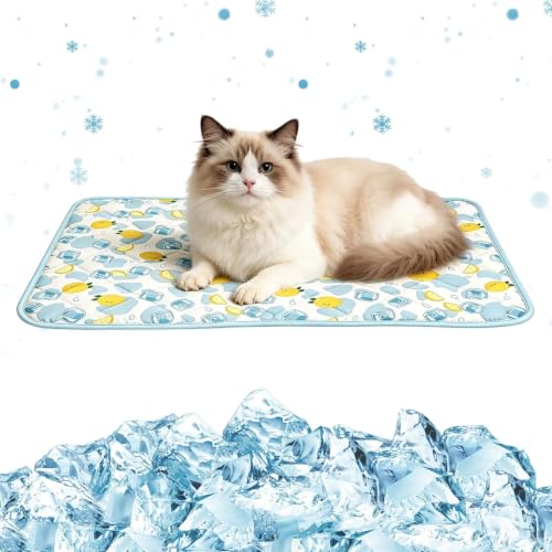 Pet Summer Cooling Blanket - 22.8" x 35.0" Double-Sided Mat Dog Puppy Self ice Cat Pad Bed Cover for Home Outdoor Sofa Sleeping Washable Portable Lightweight Small Medium Large (Blue Duck, S) - color: DD/Blue Ice