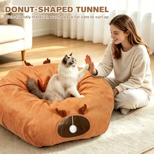3-in-1 Bunny Tunnel Bed,Collapsible Rabbit Tunnel Toy,Portable Playground | Multi-Functional Collapsible Tunnel Tubes Toys, Three Play Shapes, Suitable for Cats, Puppies, Rabbits, and Ferrets - color: orange