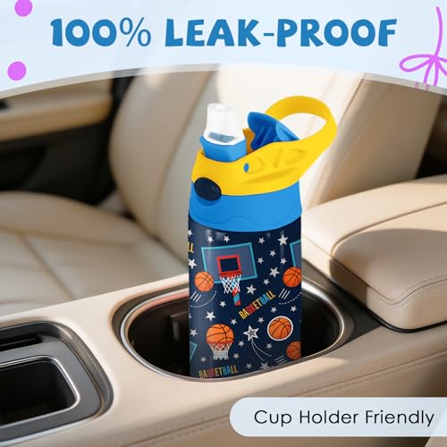 Basketball 12 oz Water Bottle with Straw – Kids Stainless Steel Vacuum Insulated Cup, Leakproof Pop-Up Spout, Reusable Travel Mug for Boys and Girls Outdoor Sports - color: Basketball1
