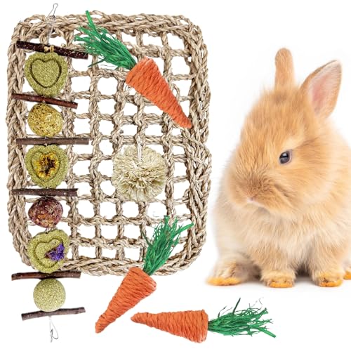 Hamiledyi Rabbit Seagrass Activity Mat Bunny Toy Hanging Rabbit Chew Toys for Teeth Bunny Enrichment Toys Seagrass Protector Mat Small Animal Toys for Chinchilla Guinea Pigs Hamsters Rats Rodent - style: B