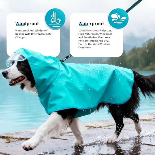 Dog Raincoat,Dog Rain Jacket Poncho with Hood and Leash Hole(Blue,4XL) | Windproof,Waterproof,Leash Loop,Adjustable - color: Neon Blue, size: 4XL(50-55lbs)