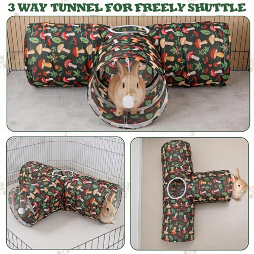 BWOGUE Bunny Tunnels & Tubes Collapsible 3 Way Bunny Hideout Small Animal Activity Tunnel Toys for Dwarf Rabbits Guinea Pigs Kitty - color: Mushroom
