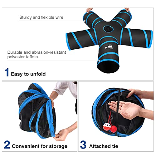 Pawaboo Cat Tunnel Tube 5 Way Tunnels, Blue, 25x53cm | Extensible Collapsible, Play Tent Interactive Toy Maze, Cats House with Balls and Bells - color: A-Blue, size: 5 Way