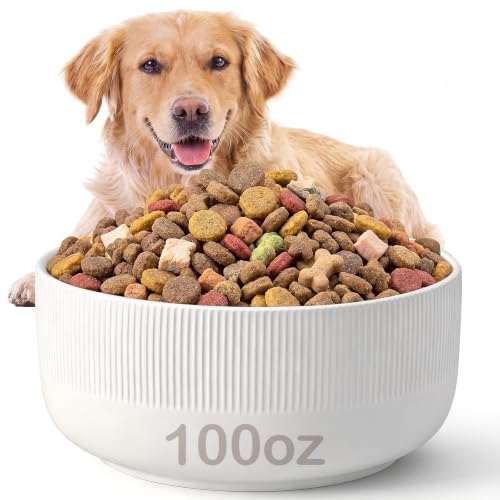 100oz Extra Large Ceramic Dog Bowl, Dog Food and Water Bowl | 8.7 Inch Heavy Weighted Non-slip Water Dish for Large Dogs, Non-tipping Big Porcelain Pet Bowl, Wide Mouth Easy to Clean