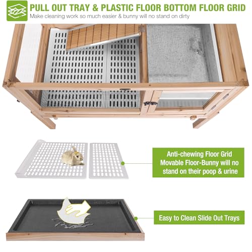 GUTINNEEN Guinea Pig Cages with Anti Chewing Sturdy Plastic Floor and Cool Zinc Plate, Indoor Rabbit Hutch with Hideout and Platform, Elevated Legs Hamster Cage 36.6" L (Nature) - color: Nature