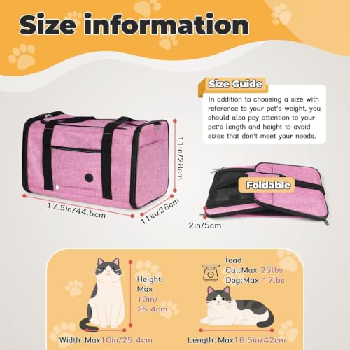 YUDODO 25lbs Cat Carrier Lightproof Soft Sided Pet Carrier for Large Cat | Airline Approved, Lightproof Breathable Design, Side Pockets, Durable Mesh, Foldable and Portable, Pink - color: Pink