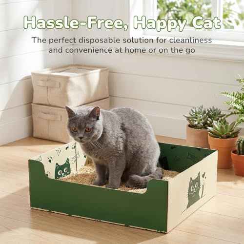 SOUJOY 8 Pcs Disposable Litter Boxes for Cats, Travel Litter Box with Scoop, Double Layer Waterproof Litter Tray for Cats Small Pets, 14.8 x 11.6 x 4.7inch