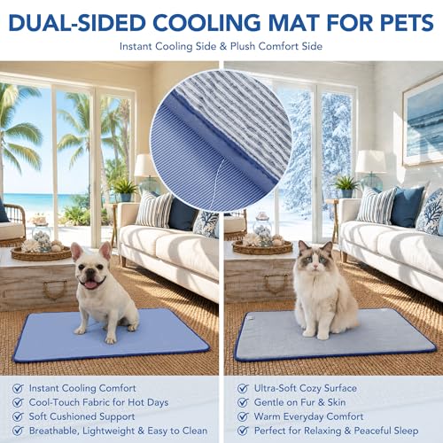 Deconovo Dog Cooling Mat, Reversible Cool-to-Touch Summer Pad with Quilted Soft Fill, Breathable Lightweight Pad for Bed/Couch/Crate, Machine Washable, Blue, 40x60 Inches - color: Blue, size: 40"W x 60"L (Pack of 1)