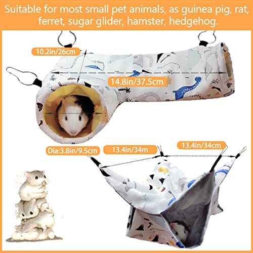 Guinea Pig Rat Corner Tunnel & Tubes Bunkbed Hammock, Guinea Pig Hideout for Small Pet Hedgehog Piggy Hamster Hide(1. Hammock&Tunnel-Dinosaur) - color: 1. Hammock&Tunnel-dinosaur
