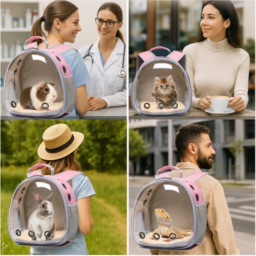 Bunny Carrier, Guinea Pig Carrier,Small Animal Carrier Backpack for Rabbit,Bearded Dragon, Lizard,Hamster,Kitten. Breathable Pet Travel Cage Bag (Pink) - color: Pink