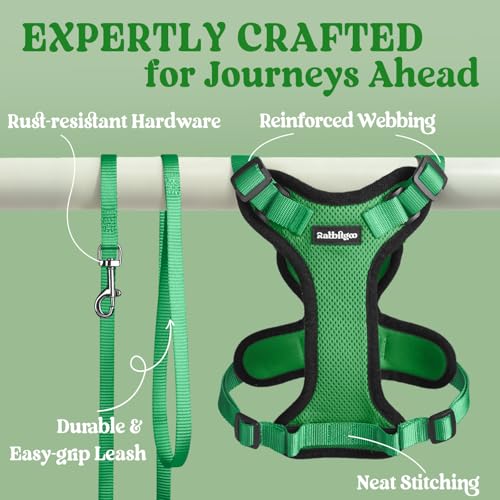 rabbitgoo Cat Harness and Leash Set, Escape Proof Vest, Grass Green | Soft Breathable Mesh, Easy Adjustable Fit, Snap Buckles, Sturdy Clip, Reflective Strips, for Kittens & Small Cats Walks, Xxs - color: Grass Green, size: Xxs
