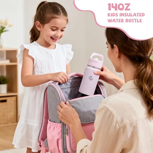 14 Oz Kids Water Bottle, Stainless Steel Water Bottle with Straws, Leak-Proof, BPA-Free, Insulated Water Bottles for School Boys & Girls|Pink - color: Pink