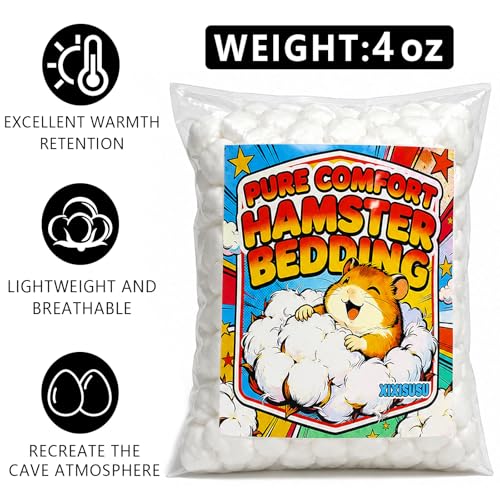 100% Cotton Bedding for Hamsters & Guinea Pigs - Small Animal Bedding, Natural Safe Pet Bedding for Cages, Rabbits, Guinea Pig, Bunny, Mouse, Rats, Birds, Chinchillas and Gerbils - 4 oz