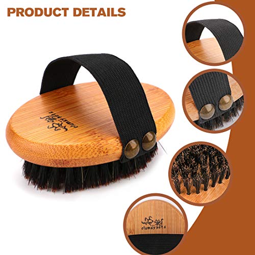 Bamboo Grooming Palm-Held Pets Brush with Boar Bristles & Elastic Band for Dog Cat Shower Bath and Massage