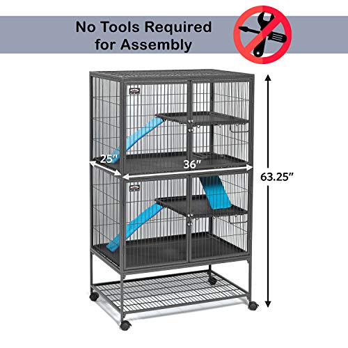 MidWest Homes for Pets Ferret Nation Double Unit Small Animal Cage, 4 Tiers, Includes Pans, Shelves, Ramps & Covers, For Ferrets & Small Animals - color: Black: 1 Inch Wire Spacing: Ferret Nation, size: Double Story