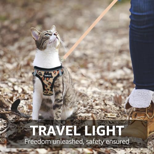 SCENEREAL Cat Harness & Leash Set Escape Proof - Adjustable Air Mesh Vest with Reflective Strips for Kittens, Puppies, Rabbits, Khaki Leopard S - color: Khaki Leopard, size: Small(Fit Chest 11.3-12.5in)