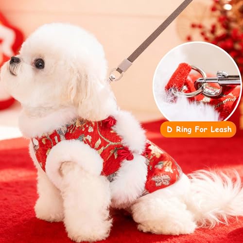 Dog Chinese New Year Clothes Cat Tang Costume Outfit,Tassels Dog Cheongsam Tang Suit,Winter Fleece Pet Jacket Clothes (Red, L) - color: Red, size: L(Bust18.1inch|Weight 9-11LBS)