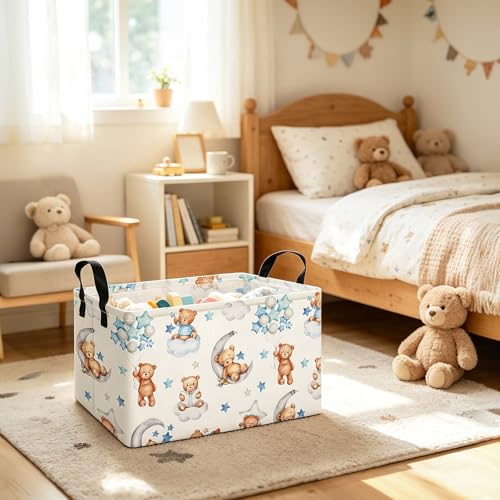 Rectangular Bear Storage Bin, Fabric Closet Organizer Basket | Einforced side grips, foldable holder arranges clothing and bedroom personal belongings - color: REC Cute Bear