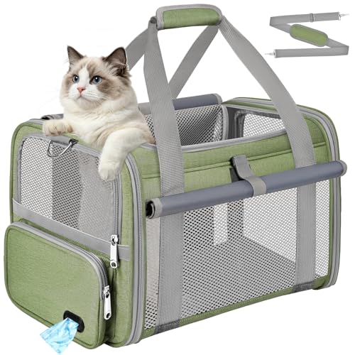 Cat Carrier Top Load, Privacy Curtains Soft Pet Travel Bag Airline Approved | Collapsible Soft-Sided Cat/Dog/Pet Carrier for Small Cats Dogs Puppy Under 16 lb, Washable Kitten Mesh Cage (16.9x10.8x10.8) - color: Grass Green