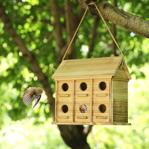 Wooden Bird Houses for Outside, 12-Room Outdoor Nesting Box for Small Birds | Multi-Chamber Design with 1.37" Entrance Holes, Cedar Hanging Birdhouse,Wrens/Finch/chickadees, Garden & Backyard Decor