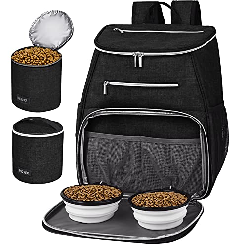 BAGLHER丨Dog Travel Bag Backpack, Airline Approved Pet Supplies Backpack, Dog Travel Bag with 2 Silicone Collapsible Bowls and 2 Food Baskets, Black - color: Black