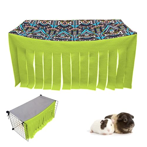RIOUSSI Guinea Pig Hideout Hideaway Corner Fleece Toys Cage Accessories | Reversible Sides | Soft Fleece Fabric | Come with Hooks | Guinea Pig Hammock for Small Animals | Green, Rectangle - color: Green Rectrangle