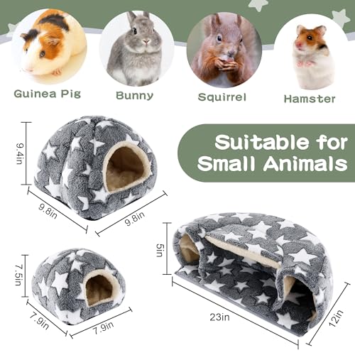 3 Pack Guinea Pig House Accessories, 2 Cozy Guinea Pig Bed and Hideout Tunnel, Chinchillas Hideout for Hamster, Rabbit, Bunny, Chinchillas (Gray) - color: Gray